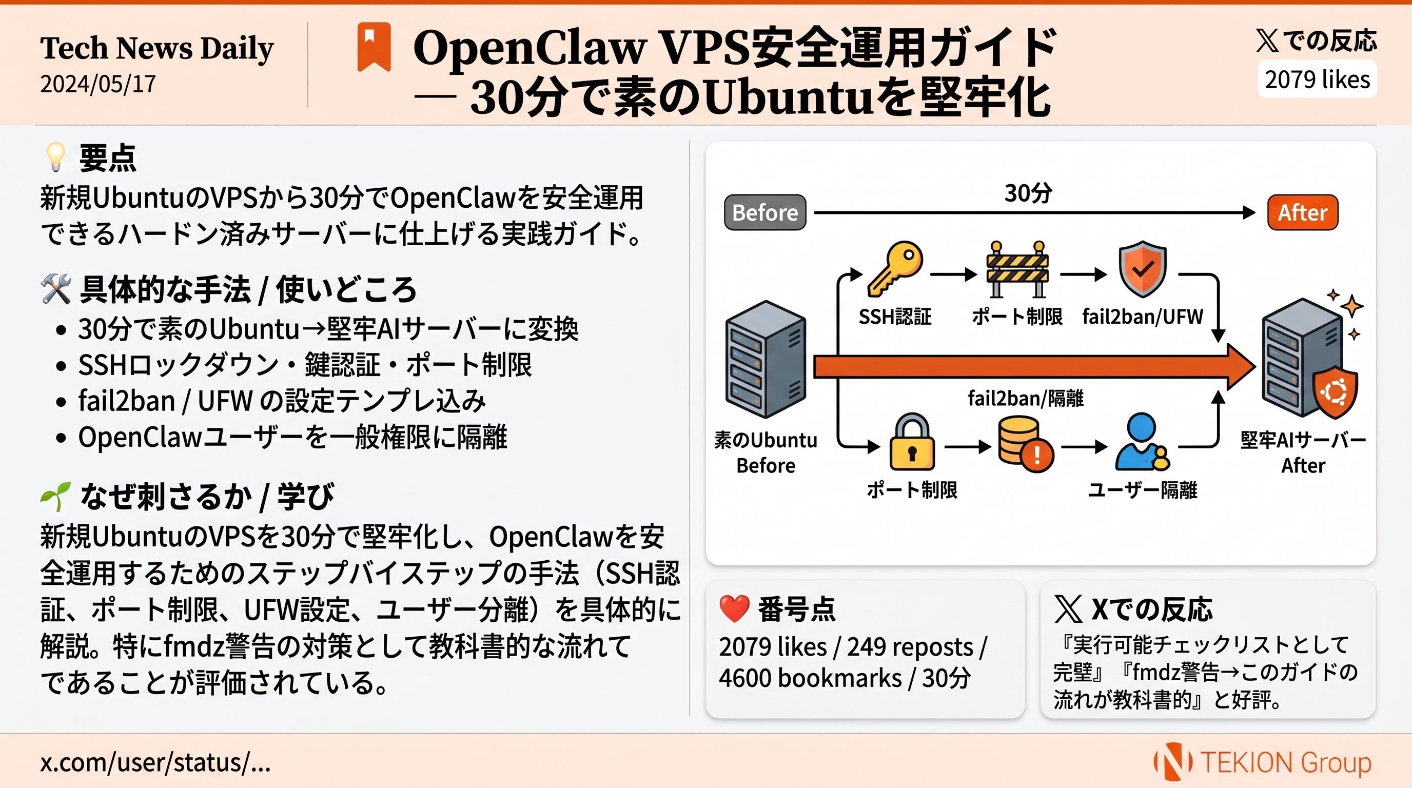 OpenClaw VPS安全運用ガイド — 30分で素のUbuntuを堅牢化