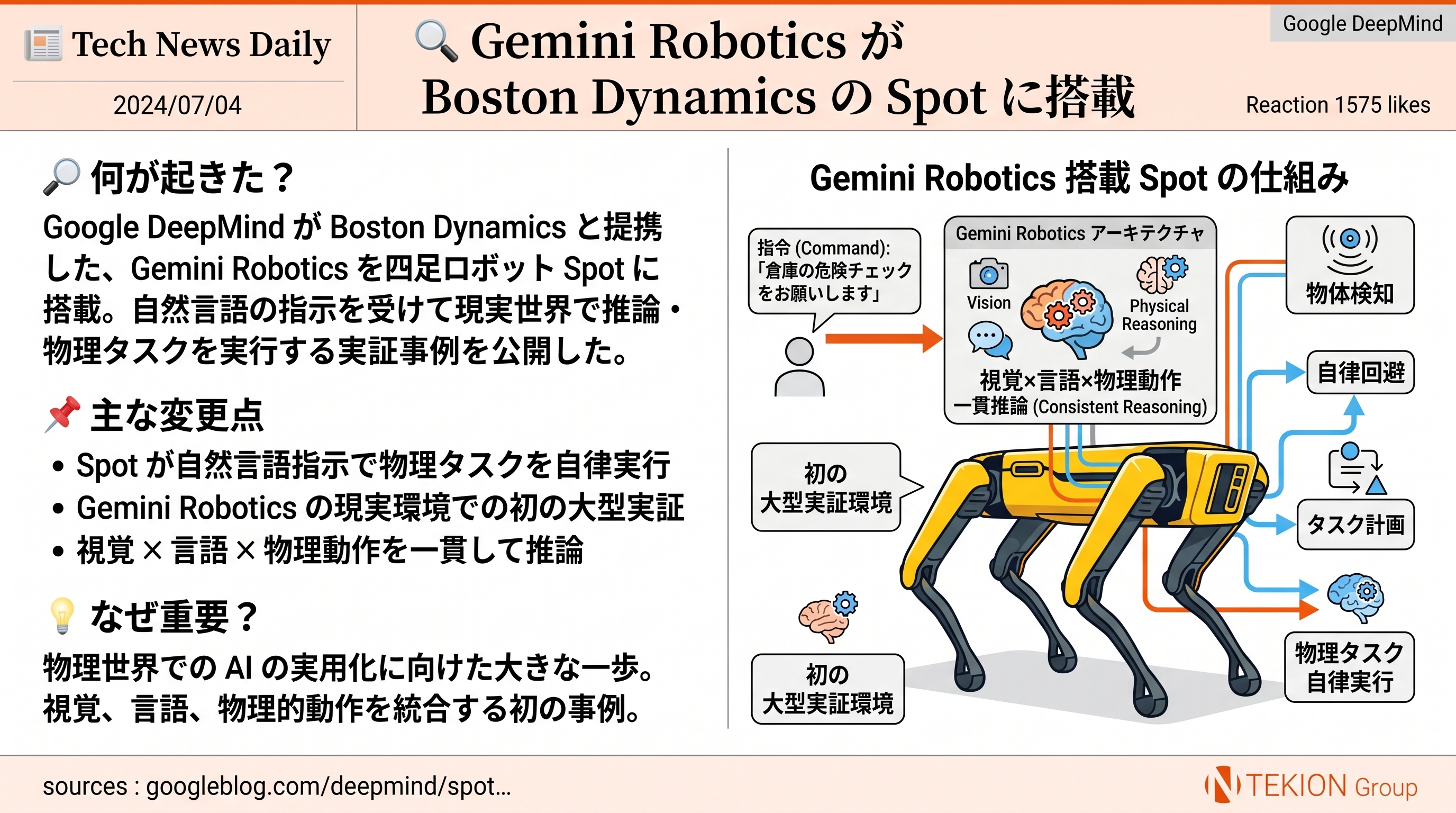 Gemini Robotics が Boston Dynamics の Spot に搭載