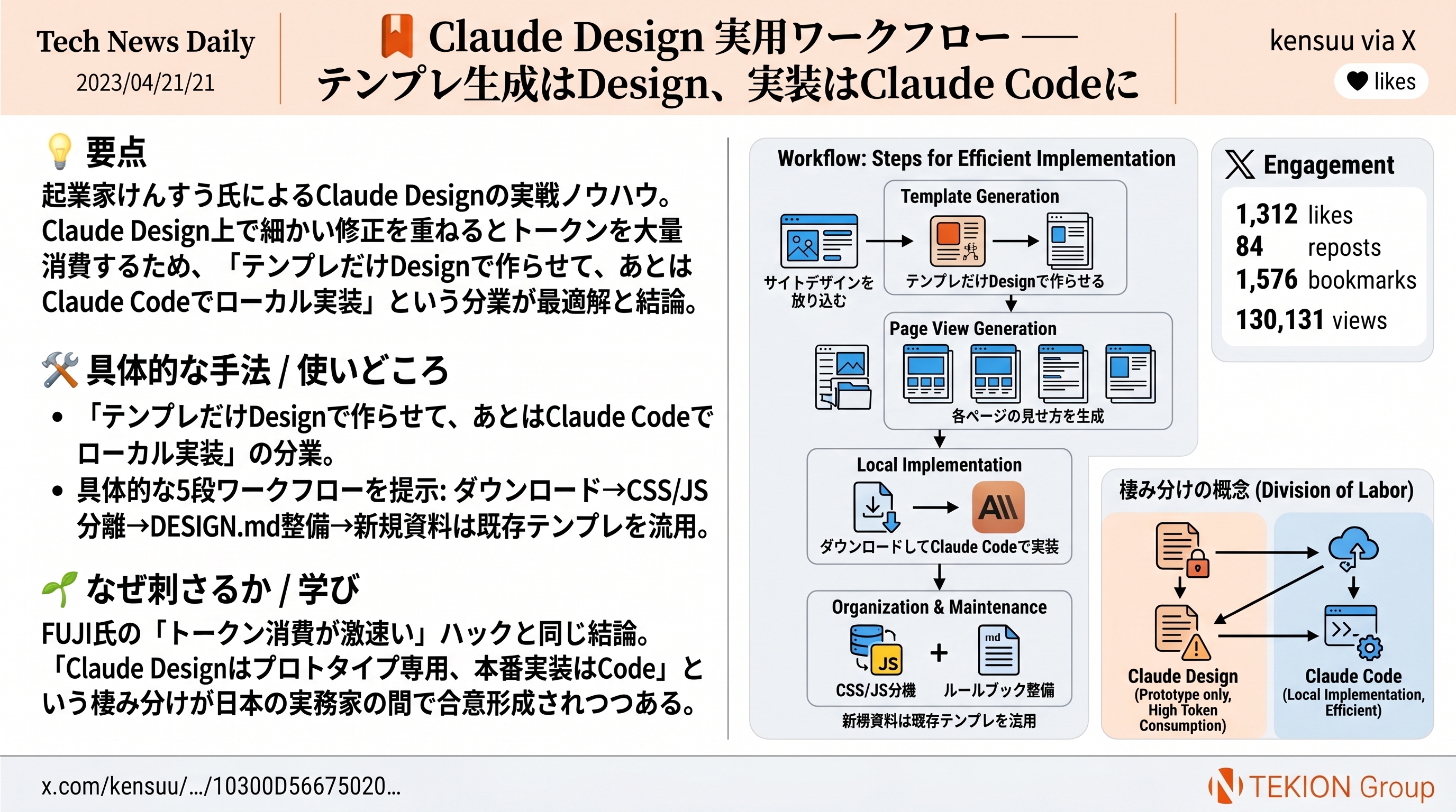 Claude Design 実用ワークフロー — テンプレ生成はDesign、実装はClaude Codeに