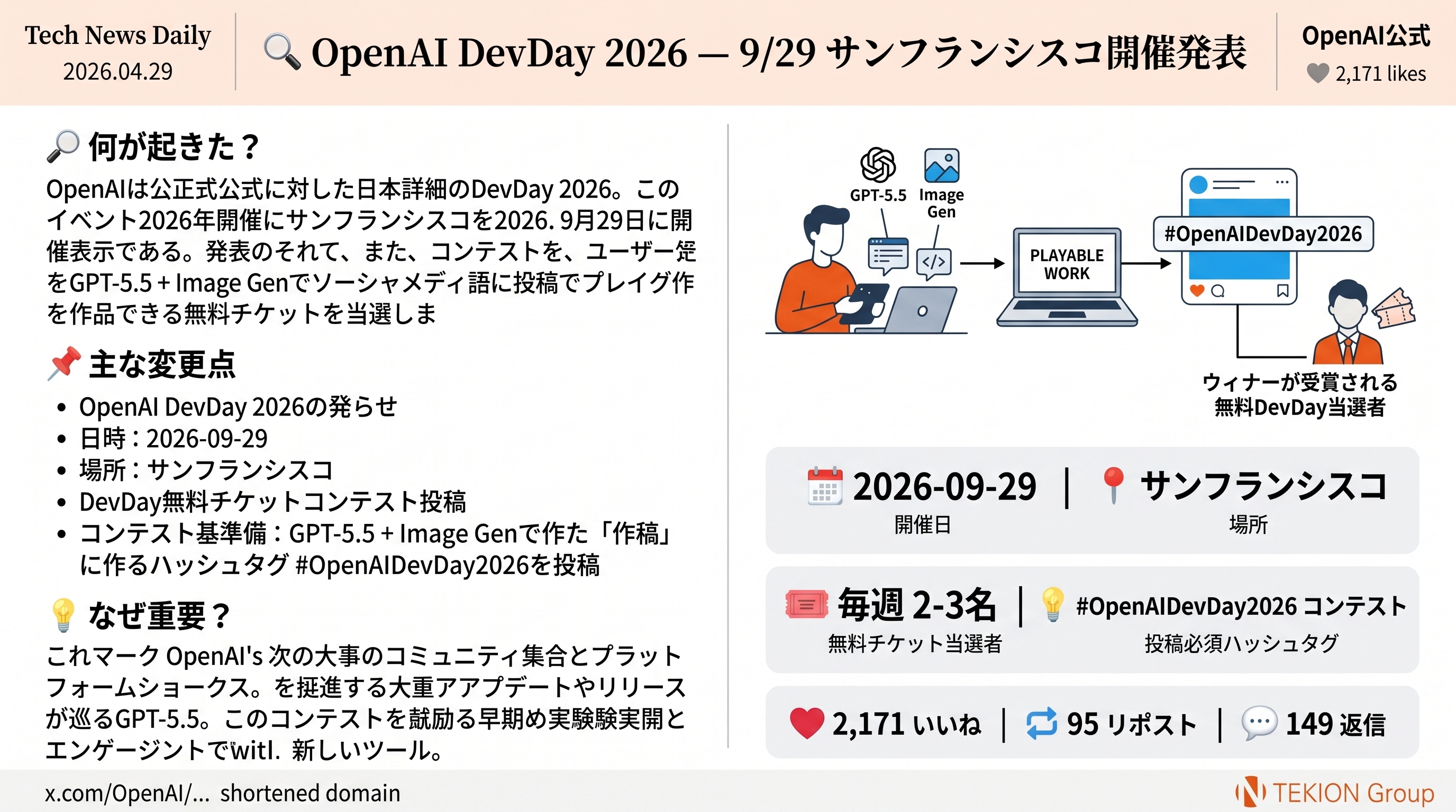 OpenAI DevDay 2026 — 9月29日サンフランシスコ開催発表