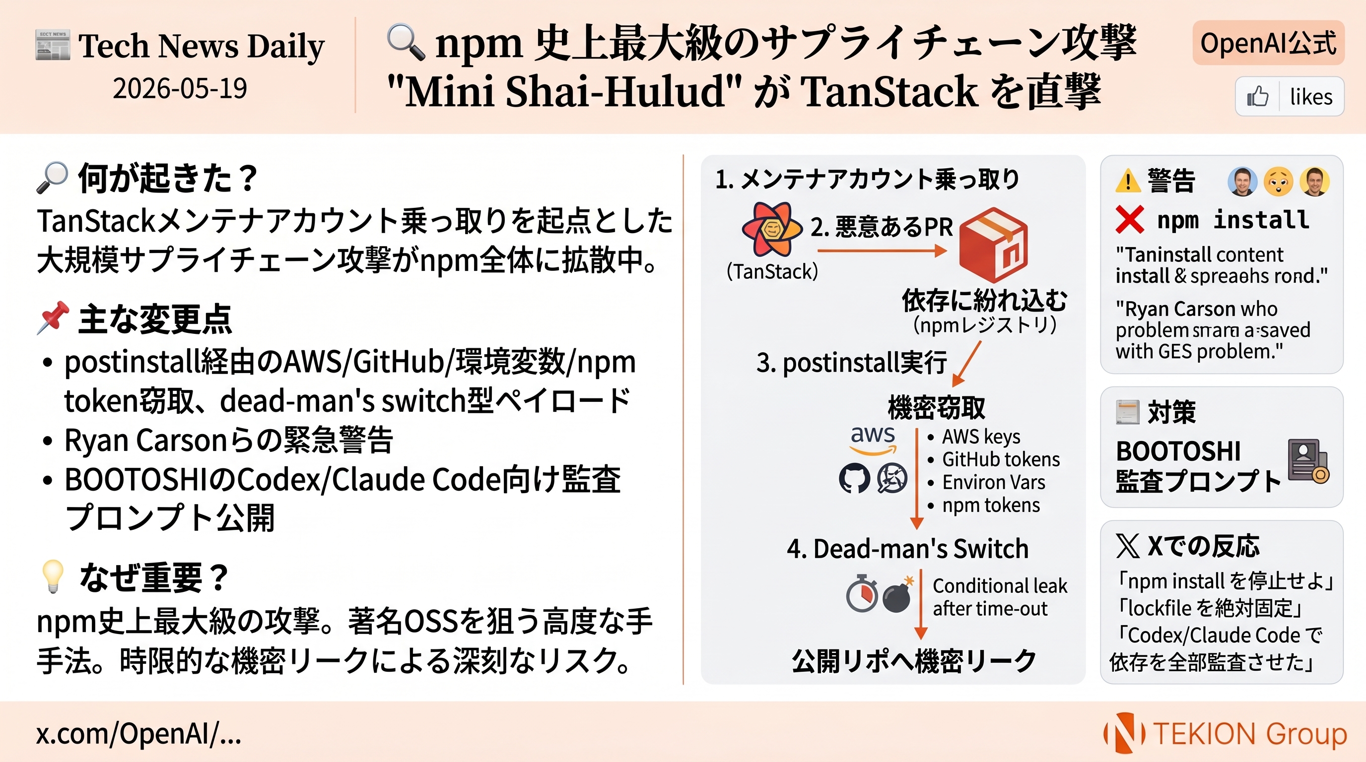npm 史上最大級のサプライチェーン攻撃 "Mini Shai-Hulud" が TanStack を直撃