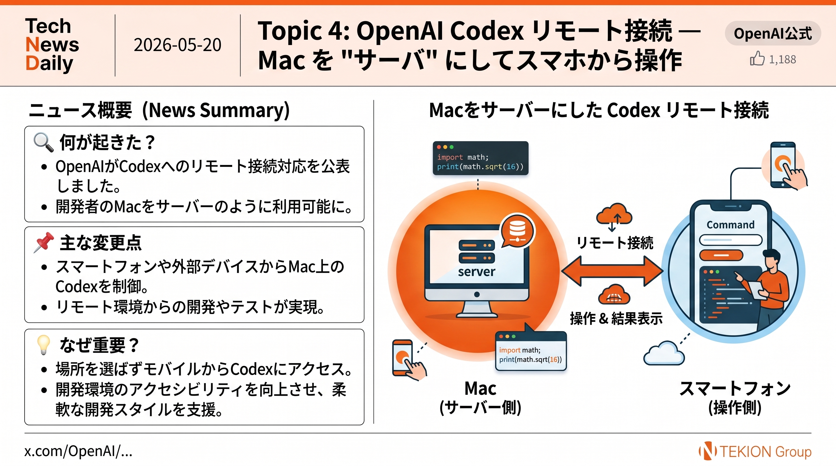 OpenAI Codex リモート接続 — Mac を AI 開発サーバ化、スマホから操作