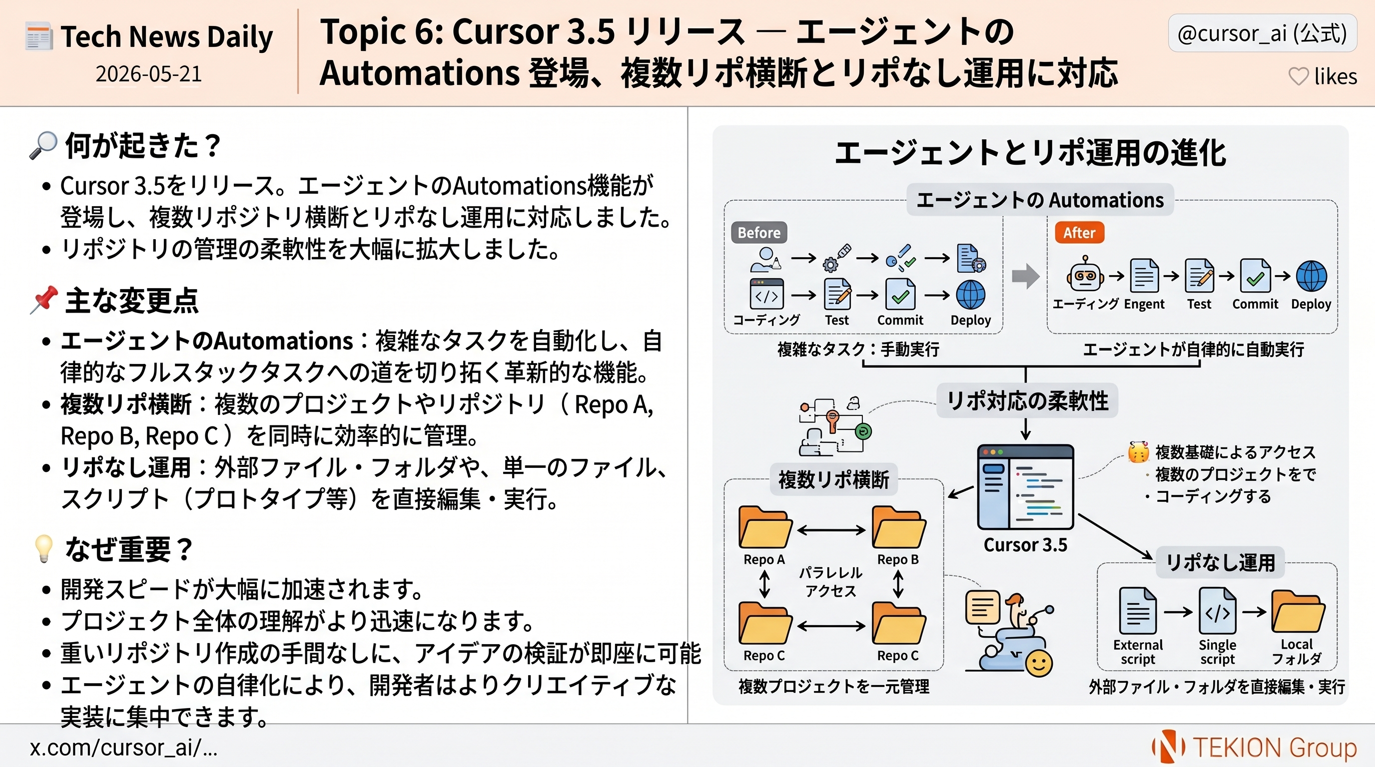 Cursor 3.5 リリース — エージェントの Automations 登場、複数リポ横断とリポなし運用に対応