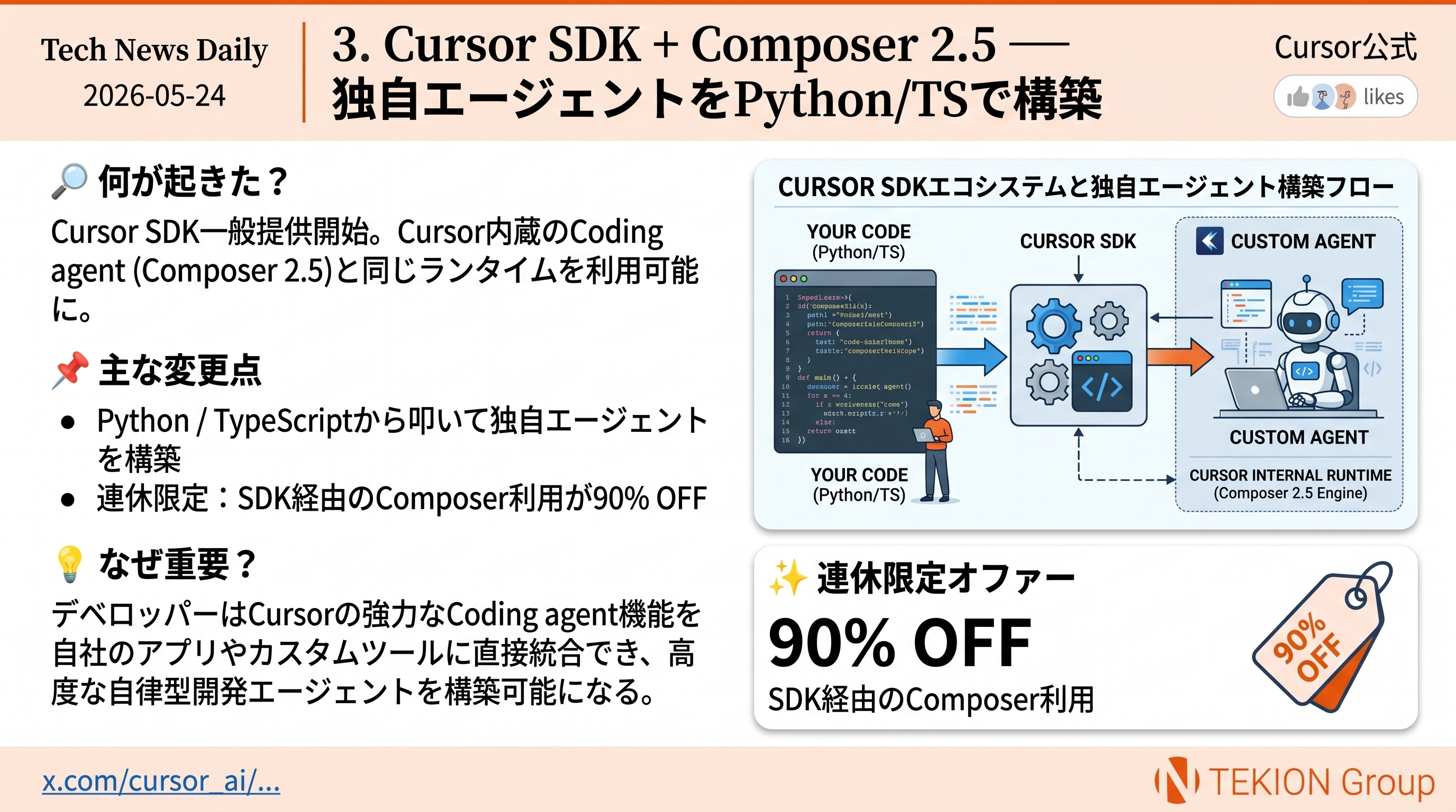 Cursor SDK + Composer 2.5 — 独自エージェントをPython/TSで構築