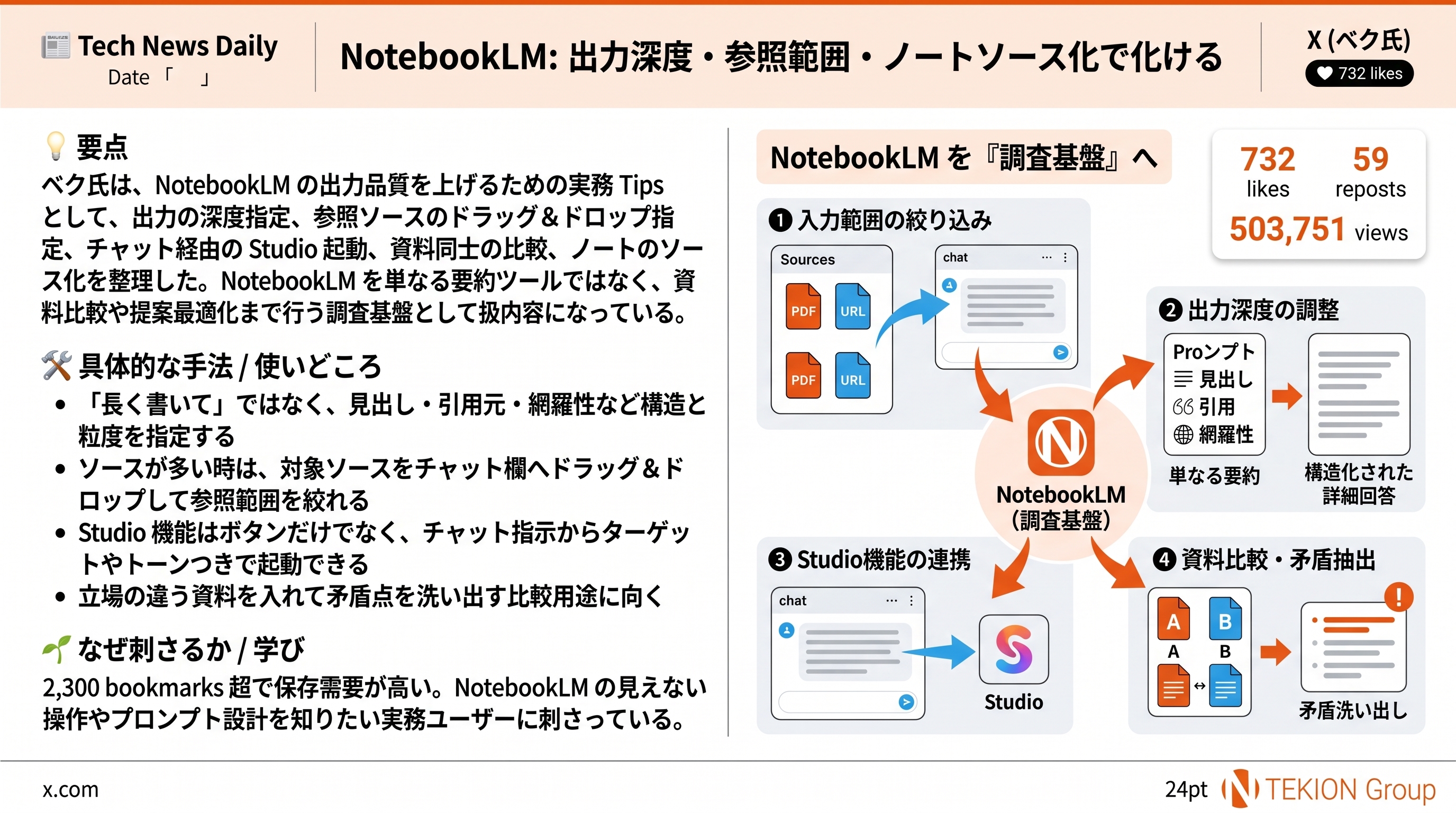 NotebookLM: 出力深度・参照範囲・ノートソース化で化ける