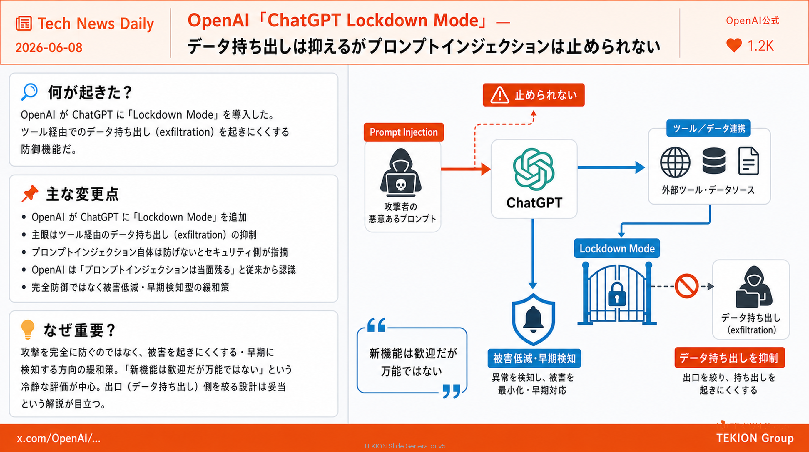 OpenAI「ChatGPT Lockdown Mode」— データ持ち出しは抑えるがプロンプトインジェクションは止められない
