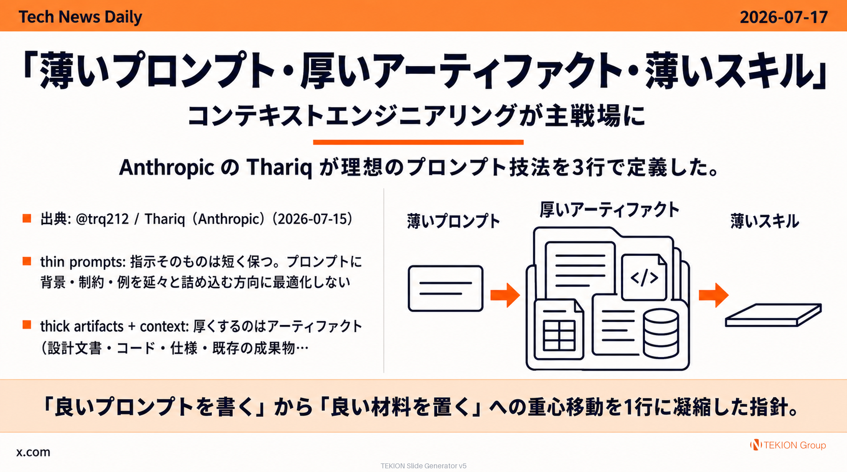 「薄いプロンプト・厚いアーティファクト・薄いスキル」— コンテキストエンジニアリングが主戦場に