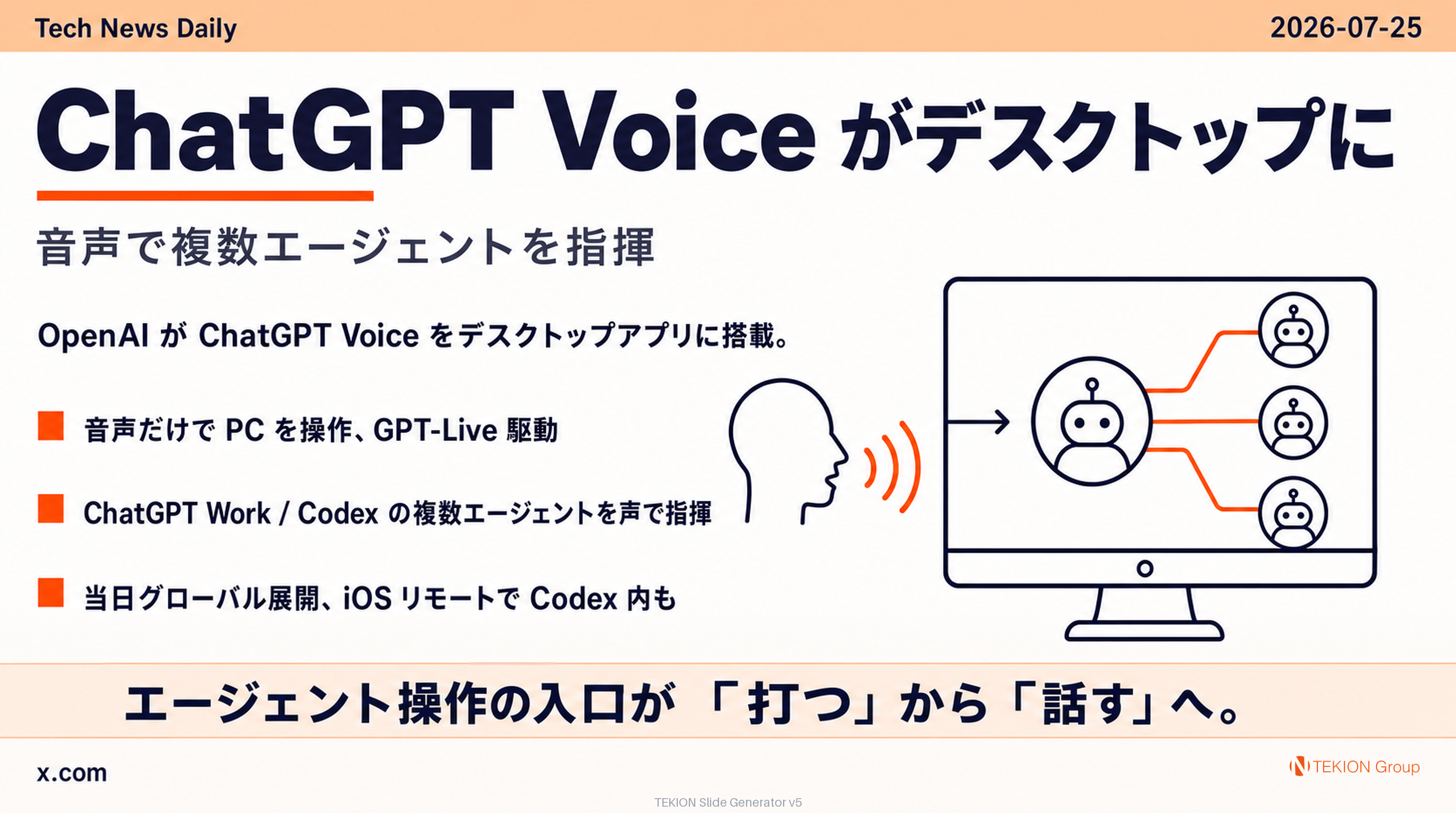 ChatGPT Voice がデスクトップアプリに — 音声でPCを操作し複数エージェントを指揮