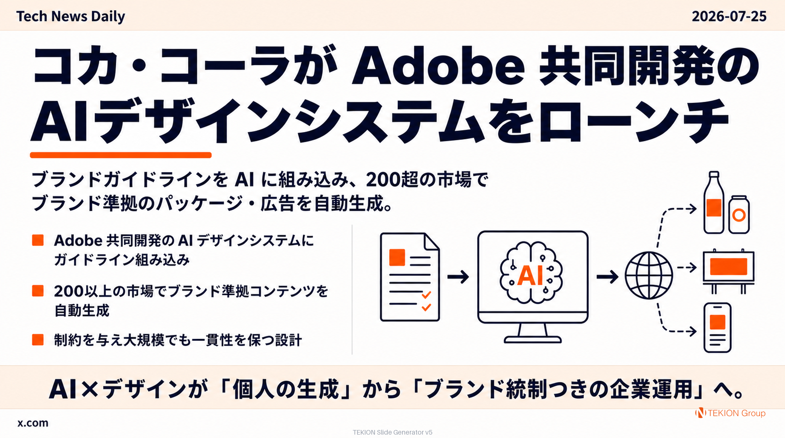 コカ・コーラが Adobe 共同開発の AIデザインシステムをローンチ — 200超の市場でブランド準拠コンテンツを自動生成