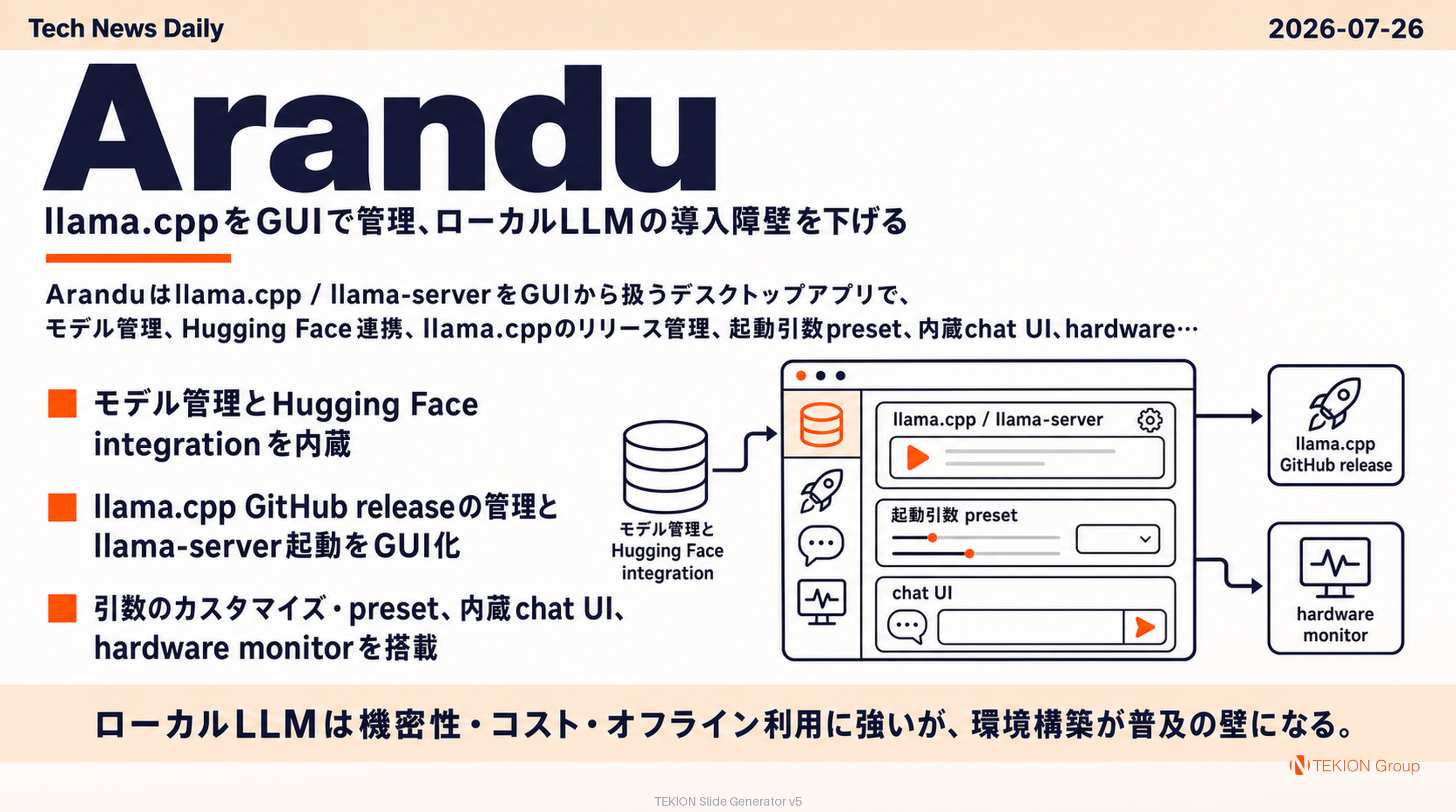 Arandu — llama.cppをGUIで管理、ローカルLLMの導入障壁を下げる