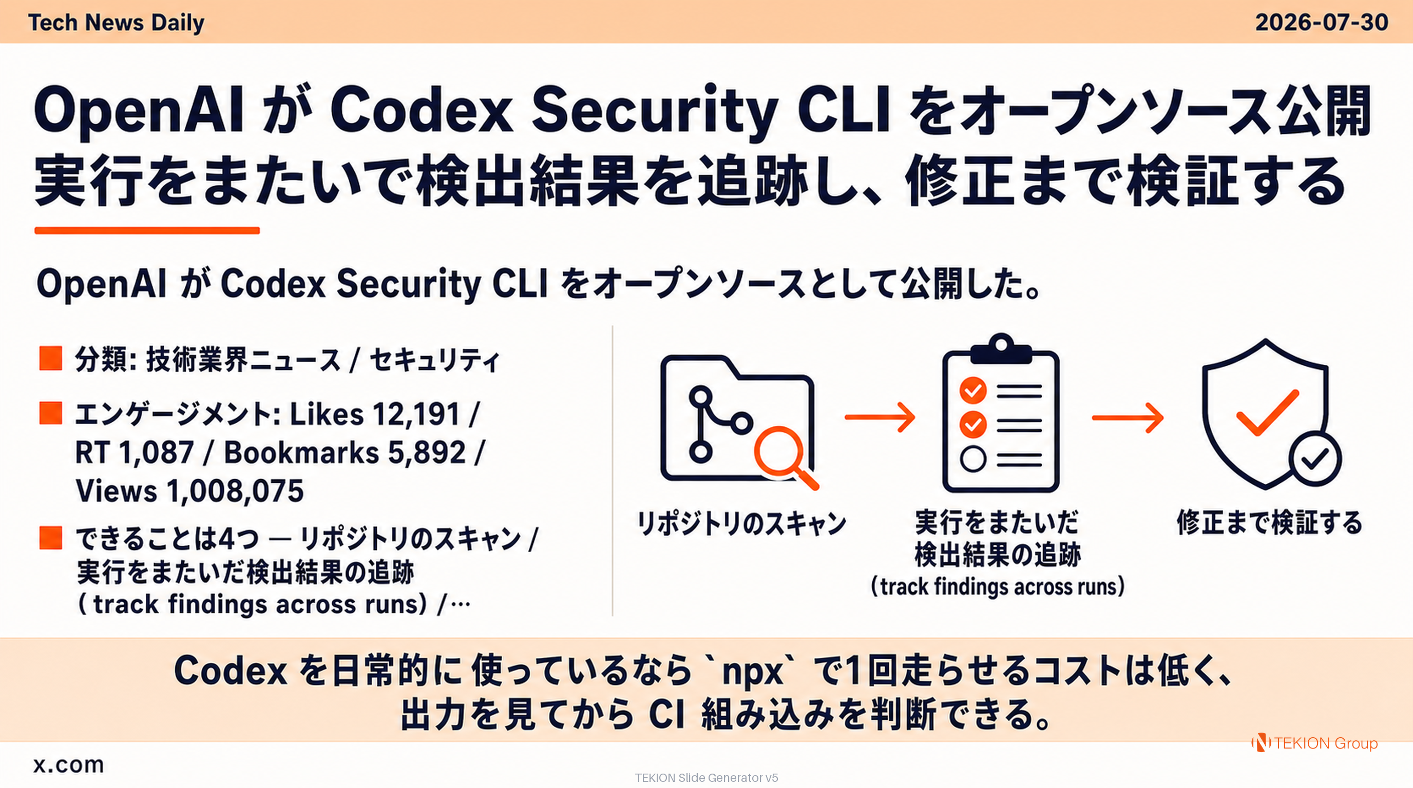 OpenAI が Codex Security CLI をオープンソース公開 — 実行をまたいで検出結果を追跡し、修正まで検証する