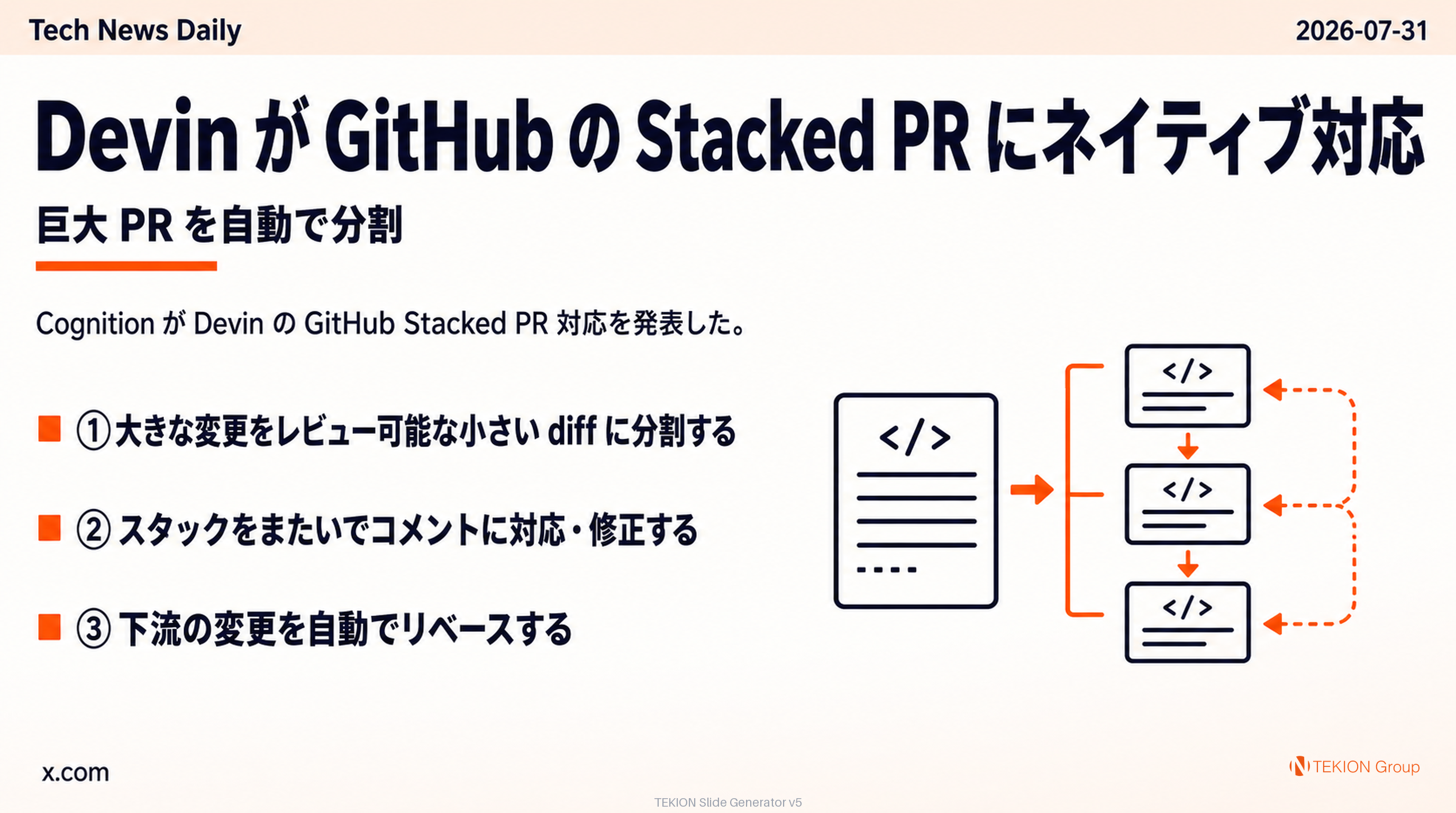 Devin が GitHub の Stacked PR にネイティブ対応 — 巨大 PR を自動で分割