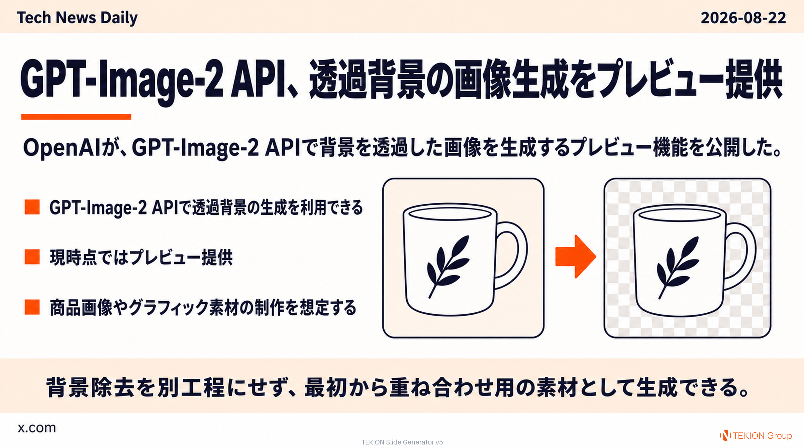 GPT-Image-2 API、透過背景の画像生成をプレビュー提供