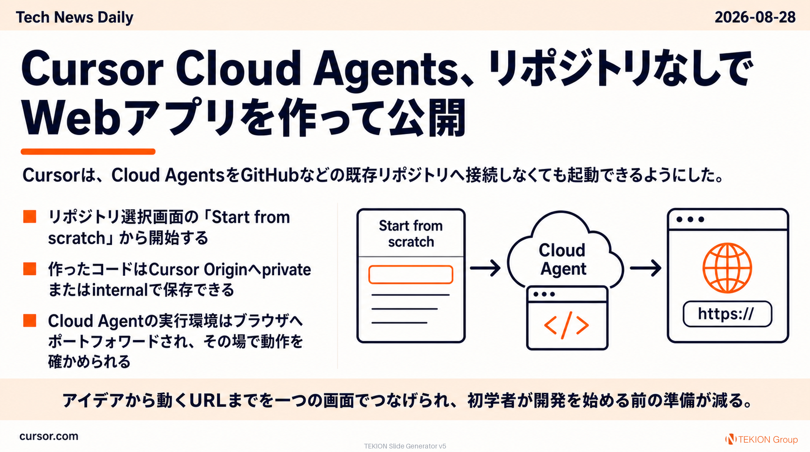 Cursor Cloud Agents、リポジトリなしでWebアプリを作って公開