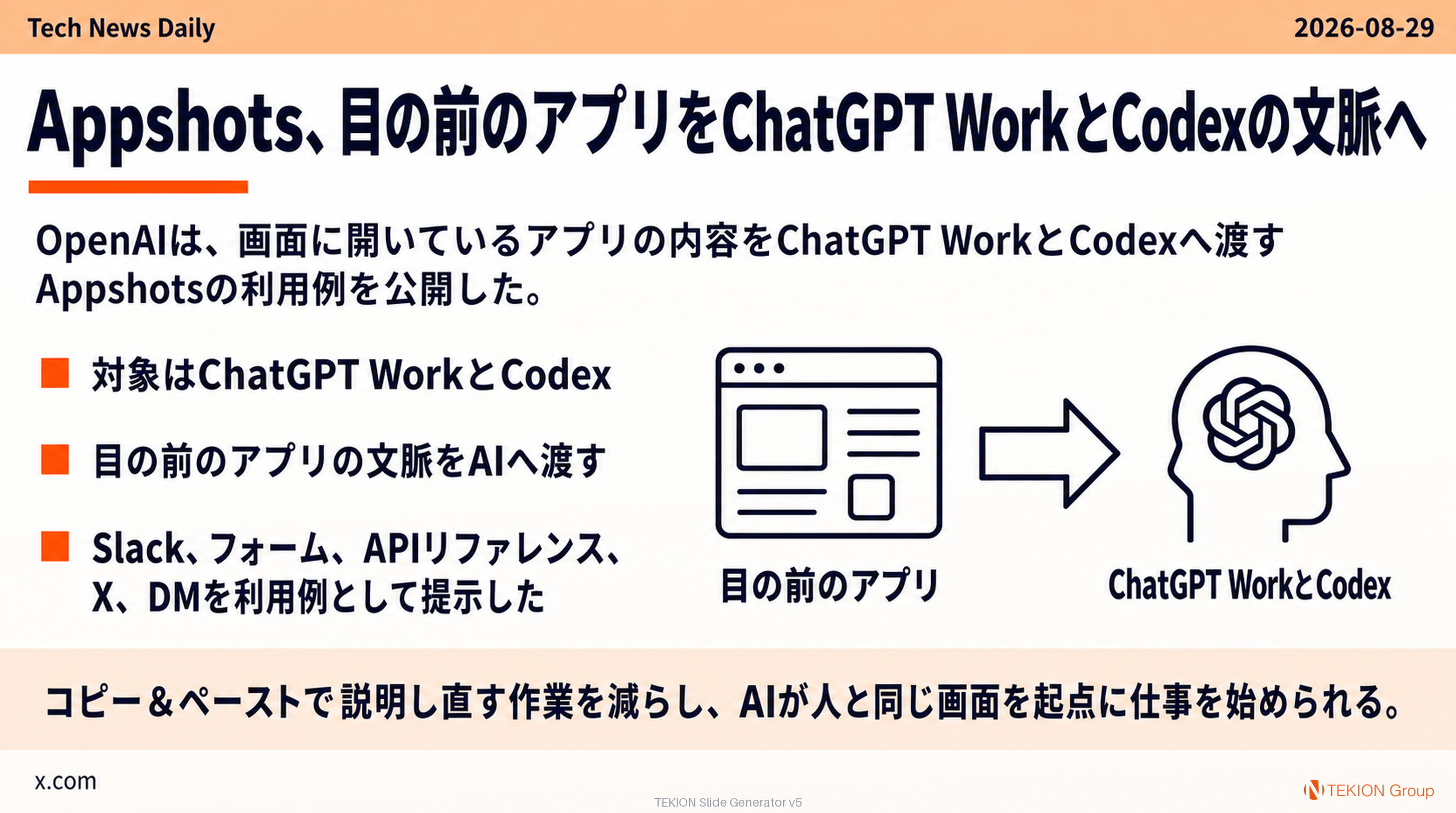 Appshots、目の前のアプリをChatGPT WorkとCodexの文脈へ
