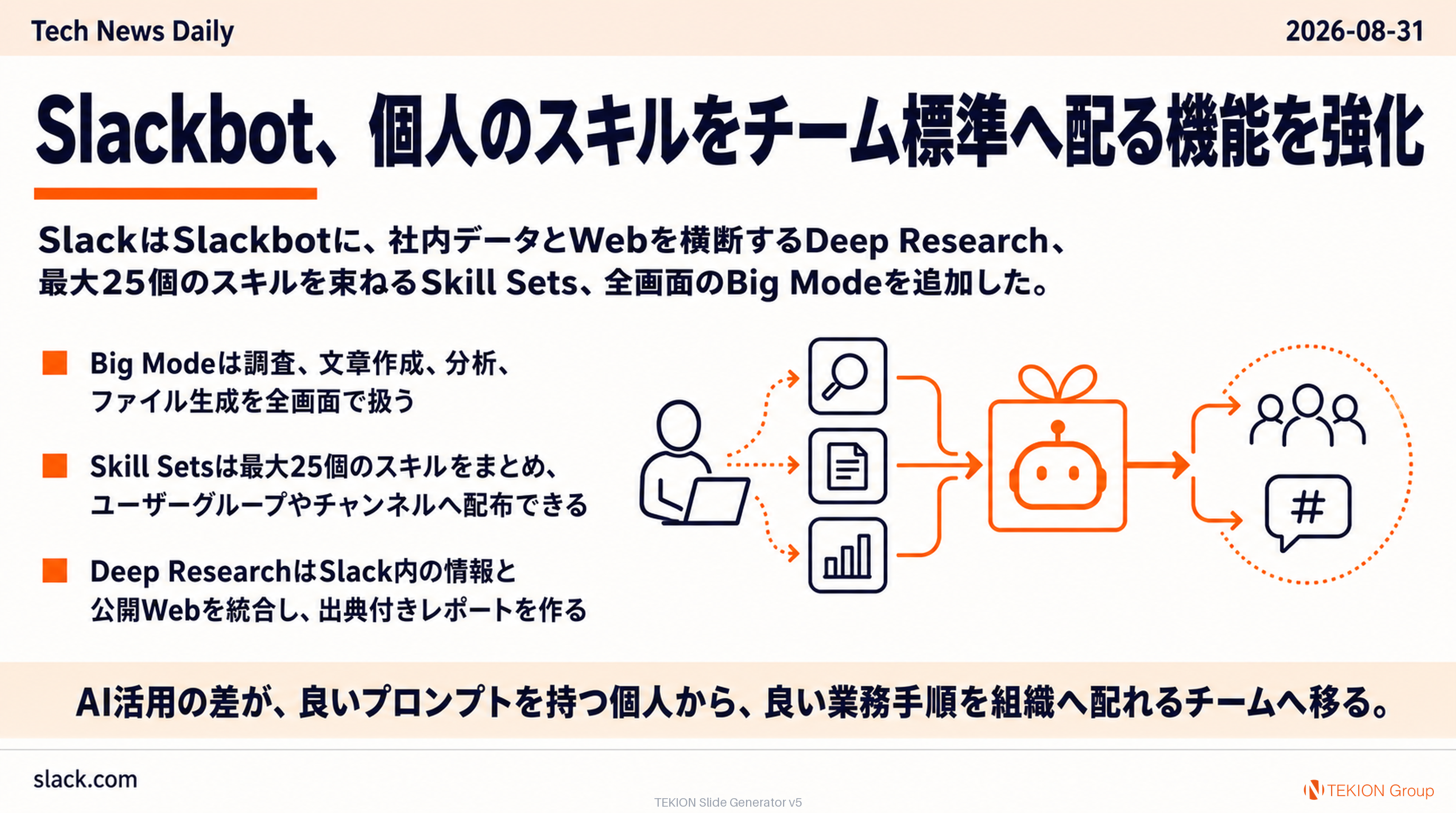 Slackbot、個人のスキルをチーム標準へ配る機能を強化