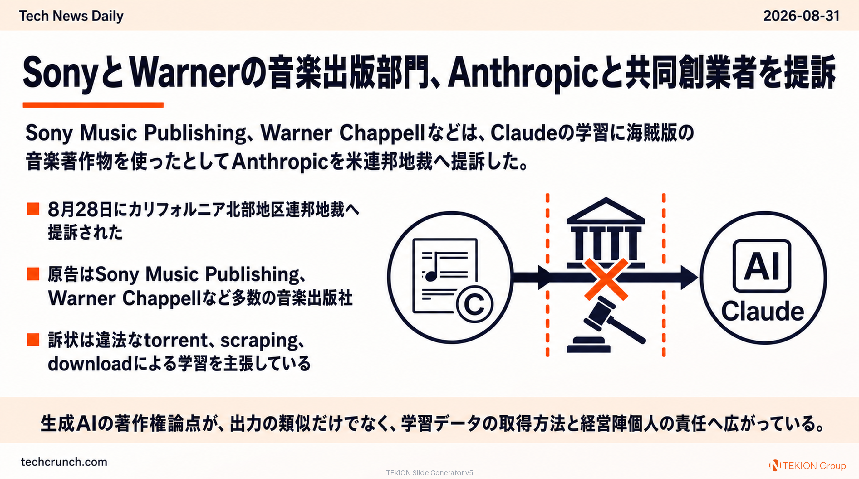 SonyとWarnerの音楽出版部門、Anthropicと共同創業者を提訴