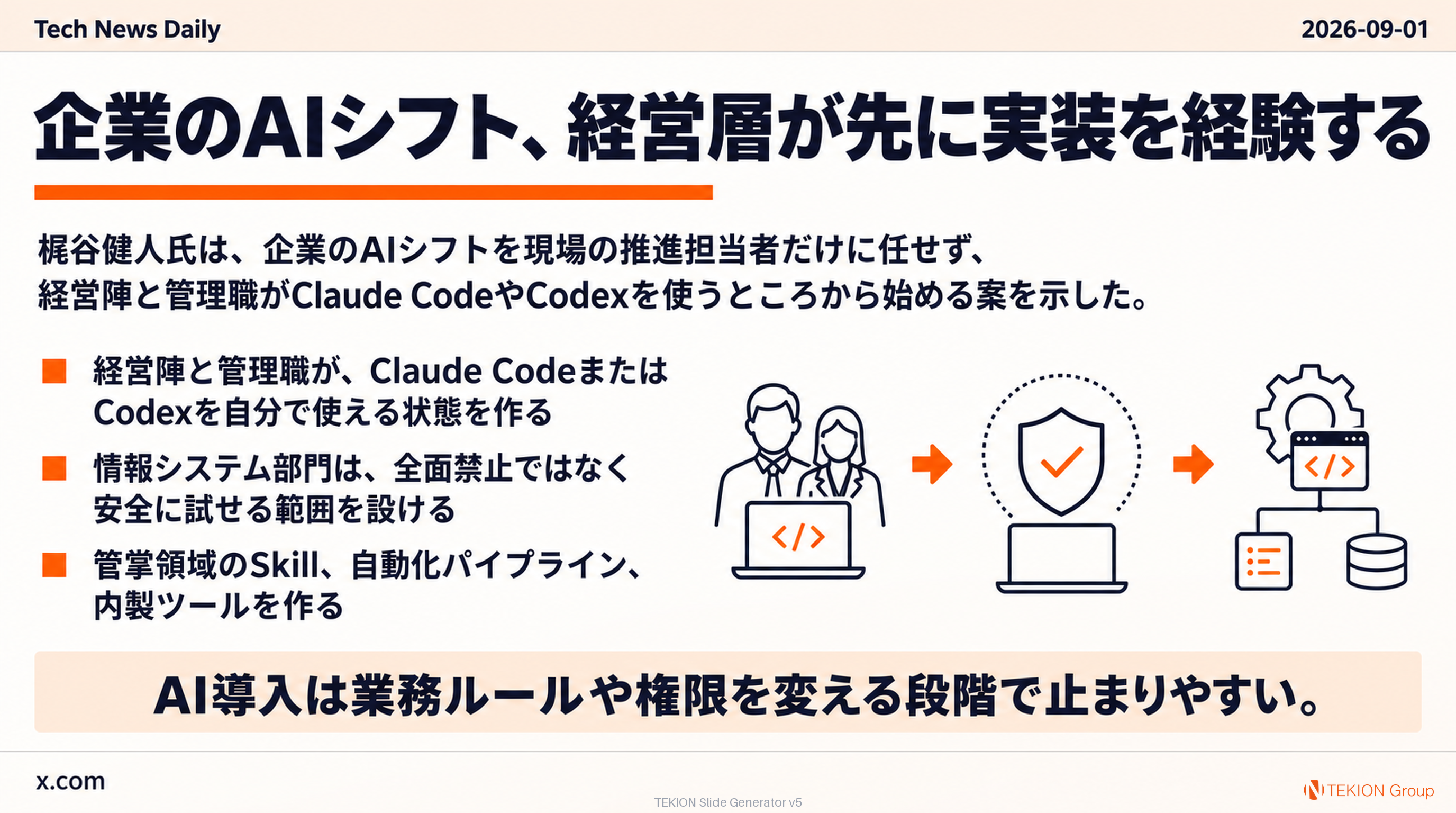 企業のAIシフト、経営層が先に実装を経験する