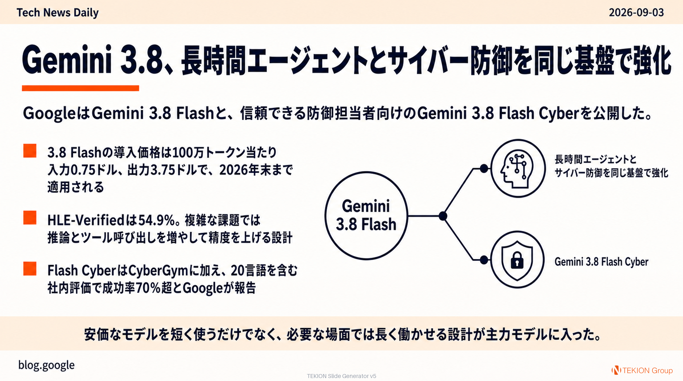 Gemini 3.8、長時間エージェントとサイバー防御を同じ基盤で強化