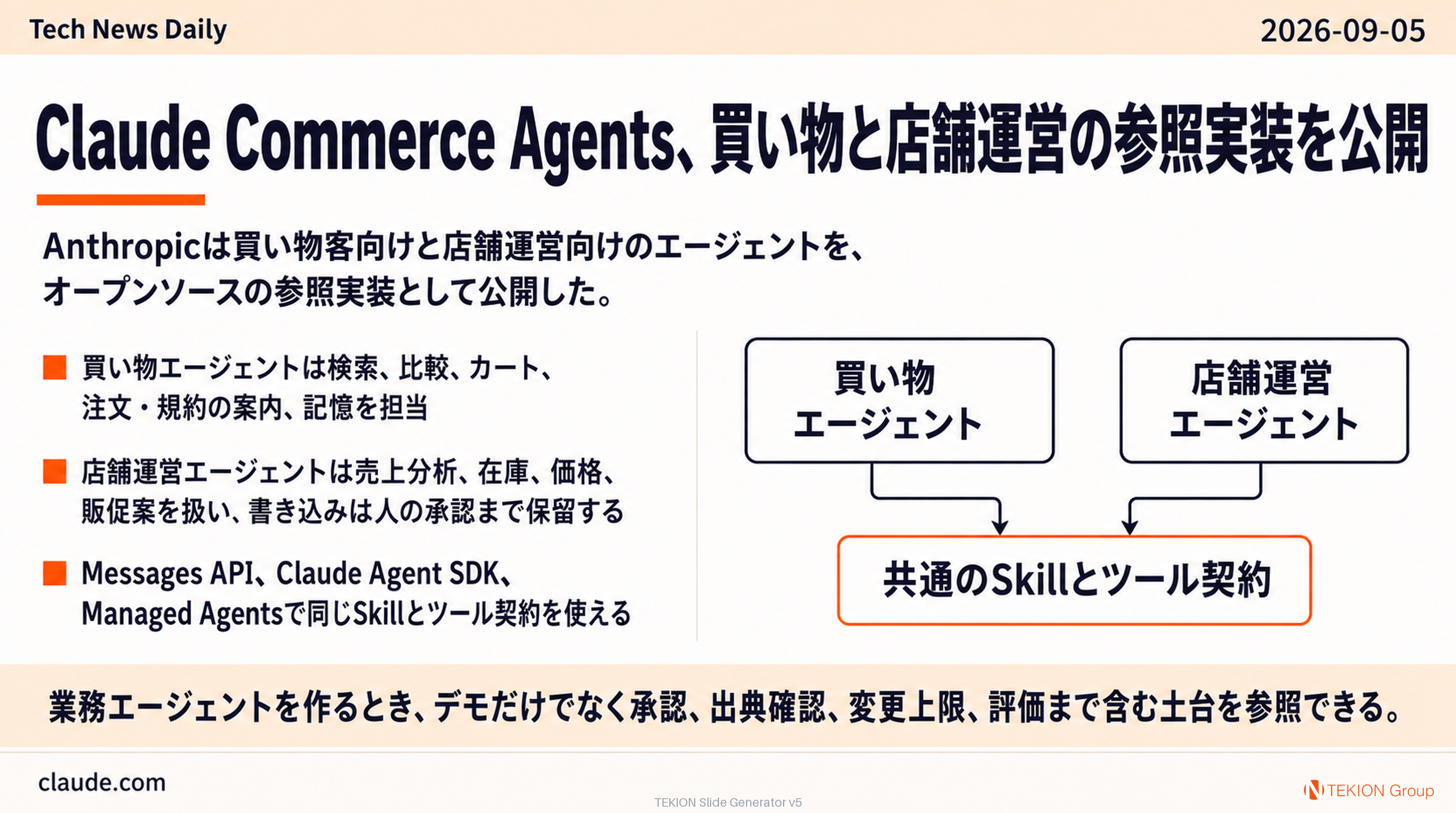 Claude Commerce Agents、4業種の参照実装を公開