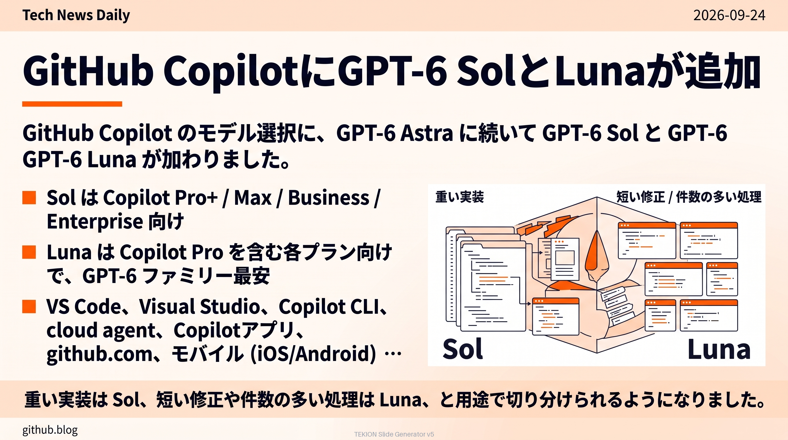 GitHub CopilotにGPT-6 SolとLunaが追加