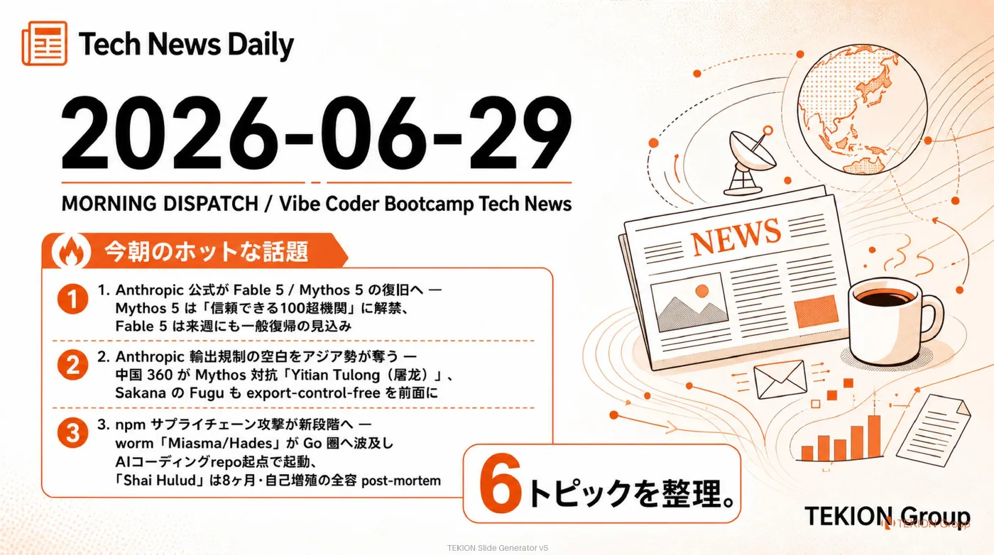 2026-06-29 AIエージェントニュース スライド1/8
