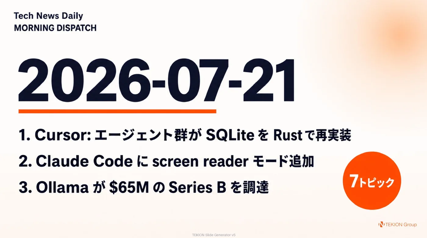 2026-07-21 AIエージェントニュース スライド1/9