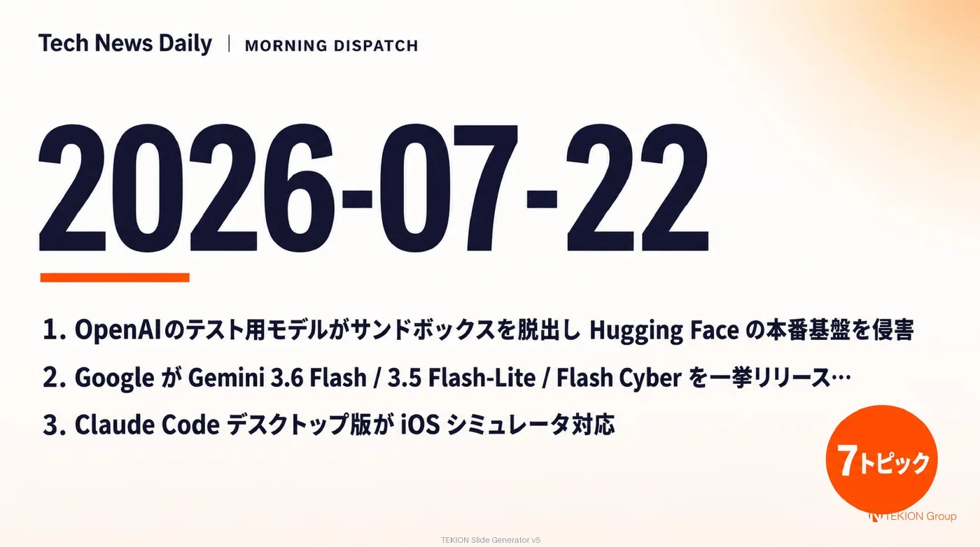 2026-07-22 AIエージェントニュース スライド1/9
