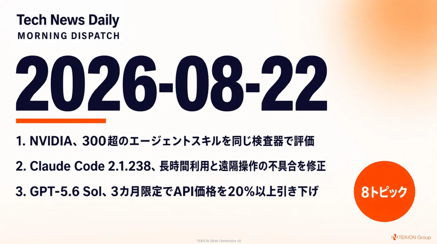 2026-08-22 AIエージェントニュース スライド1/10