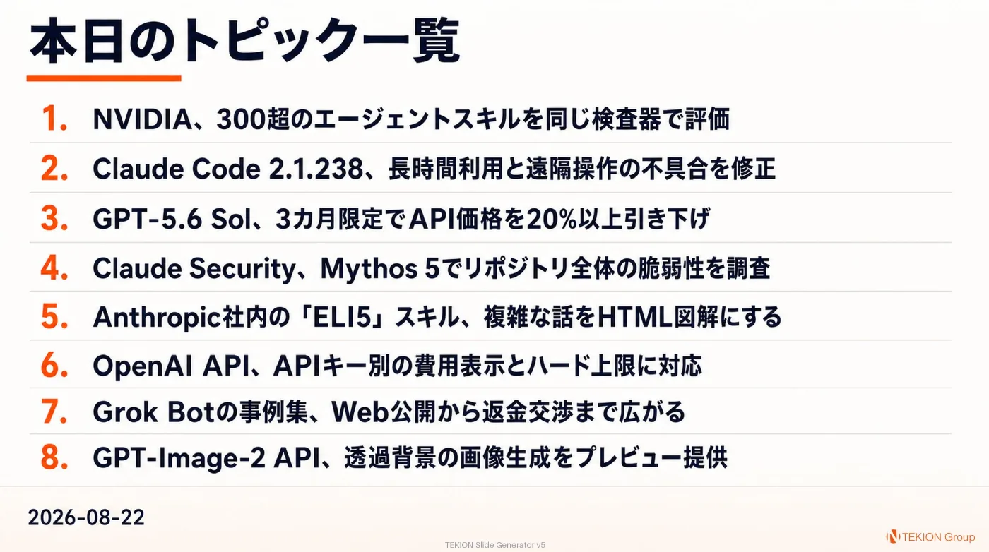 2026-08-22 AIエージェントニュース スライド10/10