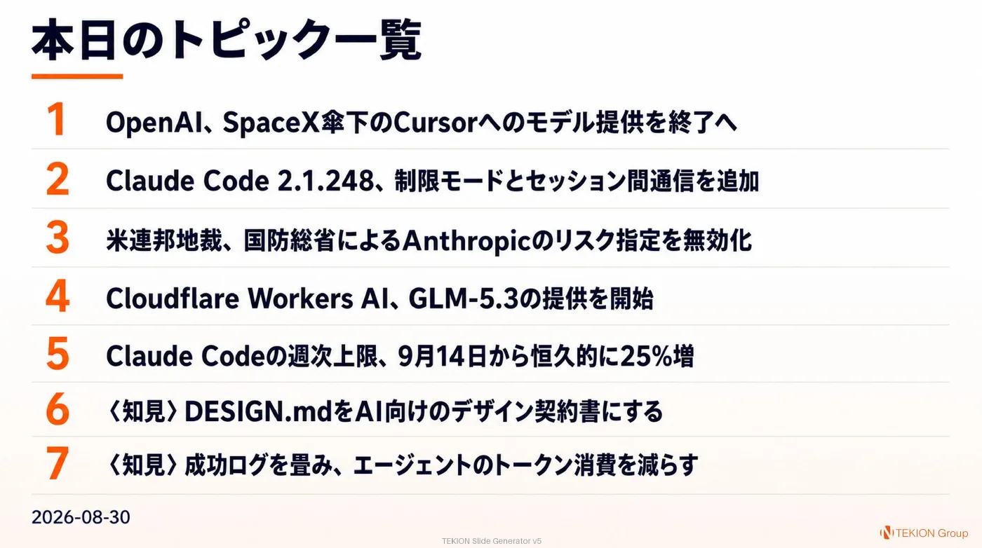 2026-08-30 AIエージェントニュース スライド9/9